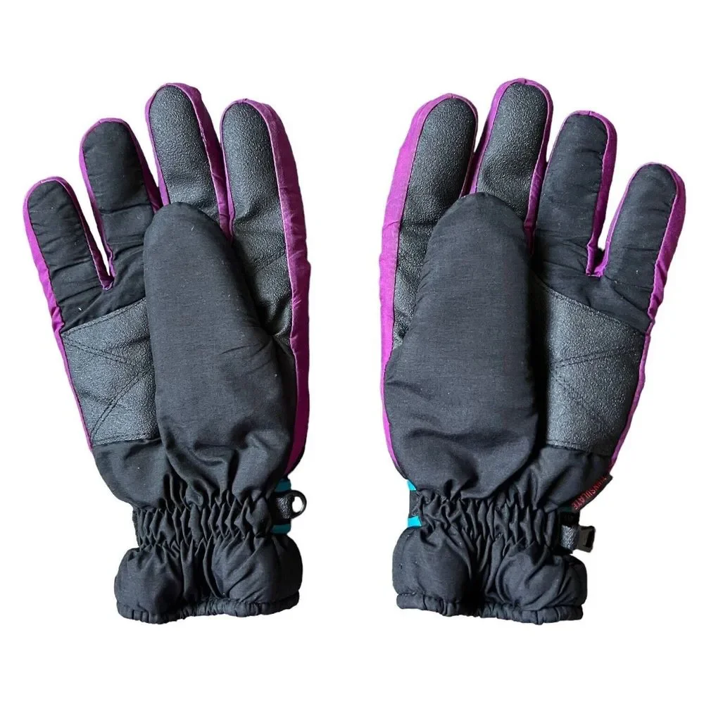 Vintage Thinsulate Ski Gloves Purple Black Teal Colorblock Retro 80s 90s Winter
